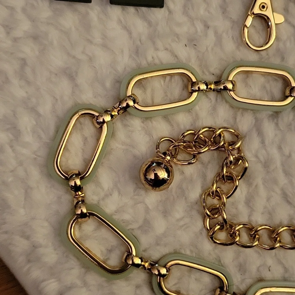 Apt.9 gold & light blue metal chain belt adjustable Size M/L. NEW with tags